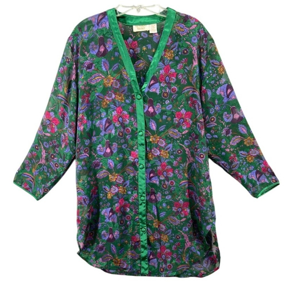 Vintage‎ Victoria's Secret Sz M Sheer Nightie Gold Label Purple Green Dark Goth